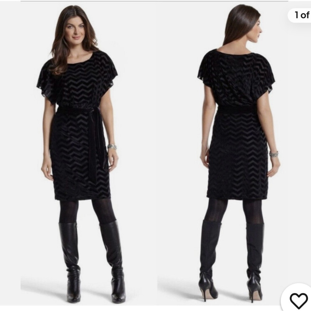 WHBM Black Velvet Chevron Cocktail Mini Dress